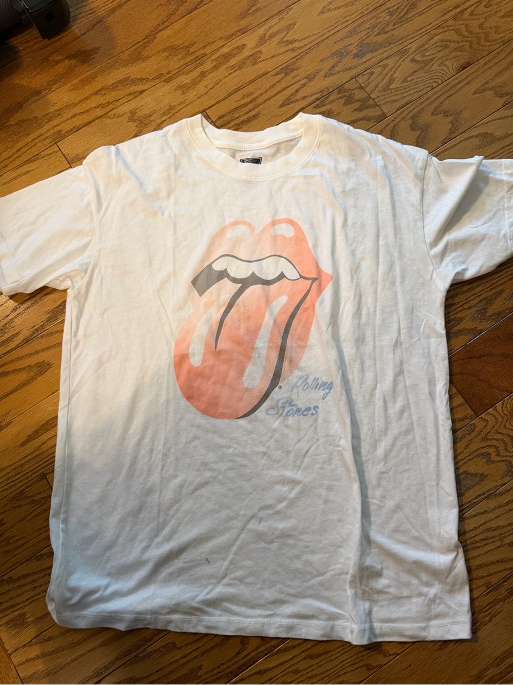 White Graphic Tee with Rolling Stones logo